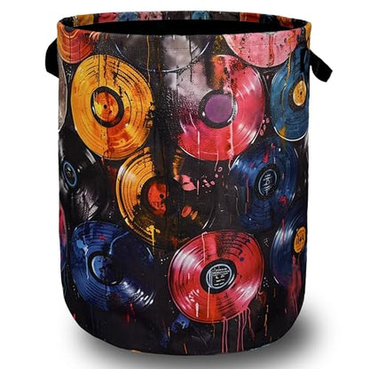 Colorful Music Laundry Basket Foldable Oxford Cloth Hamper 18.9"x16.5" - color: Colorful Music Graffiti Style Painting
