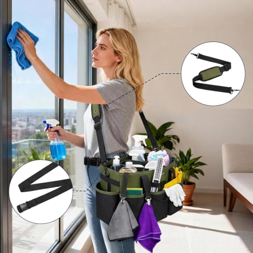 Ytonet Foldable Cleaning Supply Caddy, Wearable Cleaning Tote with Dividers - color: Green, size: Large