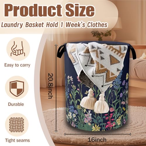 Weeds Laundry Basket,Herbs and Wild Flowers Laundry Hamper Waterproof Oxford Cloth Tote Collapsible,Clothes Storage Bucket Decorative Toy Organizer For Bathroom Bedroom 16" x 20.8" - color: Weed,Herbs and Wild Flowers
