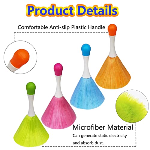 4 Pack Small Feather Duster, Washable Microfiber Duster, Suitable for Light Daily Household Dusting, Electrostatic Feather Duster Brush,Cleaning Supplies for Book,Screen,Car,Furniture,Photo Frames