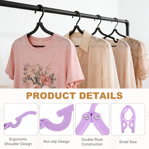 uxcell 10 Pcs Portable Travel Hangers, Plastic Foldable Hangers Cruise Essentials Clothes Drying Rack for Camping Flying Suitcase Travel Accessories Road Trip Hotel, Purple - color: Purple