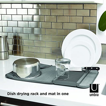 Umbra Udry Dish Drying Rack, Folding Dish Drainer Mat, Mini, Dark Grey - color: Gray, size: 20" x 13"