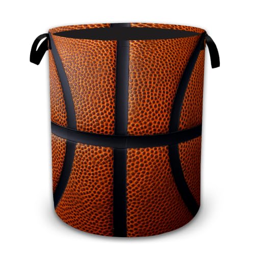 Basketball Texture Laundry Basket with Handles, Foldable Tall Oxford Clothes Hamper, Lightweight Water-Resistant Storage Bin for Bedroom Bathroom College Dorm, 16 x 20.8 Inch - color: Basketball Texture