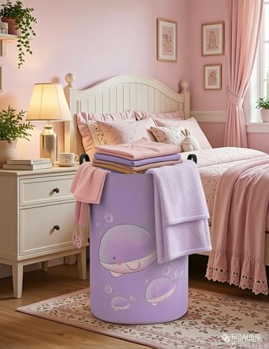 Round Purple Whale Laundry Hamper, Storage Basket for Adults and Kids - color: Round Purple Whale
