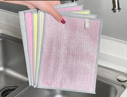 NEW 2026 | Non Scratch Wire Dishcloth | Metal Cleaning Rag for Kitchen Cookware | Silver Mesh Dishcloth | Double Sided | Metal & Coconut Fiber Scrubbers | 10 pcs Colorful Cloth - color: Orange, Pink, Green
