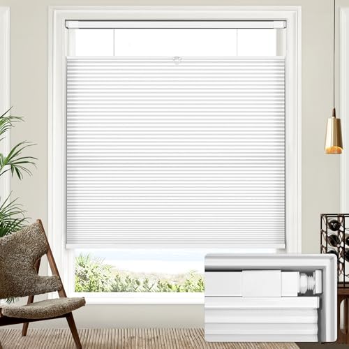 Lazblinds No Drill TDBU Cellular Shades, 22.5" W x 64" H, White - color: Light Filtering - White, size: 22.5"W x 64"H