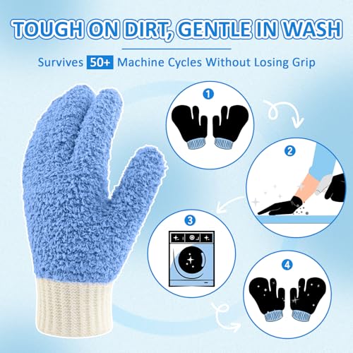 MIG4U Microfiber Dusting Gloves House Cleaning Glove for Blinds, Windows, Shutters, Furniture, and Car, Reusable Lint-Free Blue 2 Pairs S/M - color: Blue Mitten + Gloves