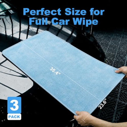 JOYMOOP Car Drying Towels,High-Density Microfiber Towel for Car, Blue - color: New Car Towels - Blue, size: 35.4" x 23.6" - 3pcs