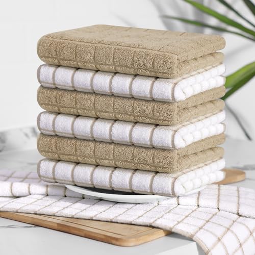 Homaxy Large Premium Cotton Kitchen Towels 16"x 28", 6 Pack, Tan - color: Tan, size: 16" X 28" - 6 Pack