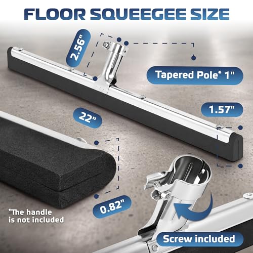 DSV Standard Uneven Surface Floor Squeegee 22’’, Double Foam Blade Garage Squeegee, Taper Pole Connection - Handle Sold Separately for Tiles, Concrete and Asphalt - size: 22-inch