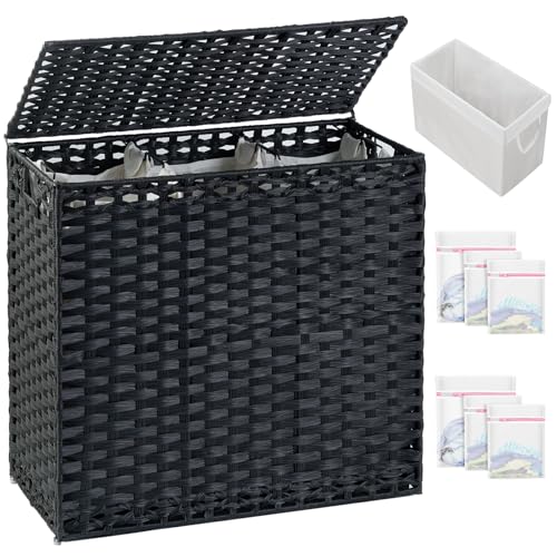 SETVSON Laundry Hamper with Lid Laundry Basket 35 Gal PE Rattan, Black - color: Black, size: 35.0 Gal