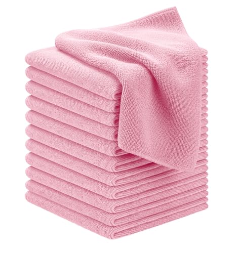 Avalon Towels Microfiber Cleaning Cloths (Value Pack of 12) - Size 12 x 12 Inches, Highly Absorbent Cleaning Rags, Lint Free, Reusable and Washable, Microfiber Towels for Cars - color: Pink, size: Pack of 12 - 12x12 Inches