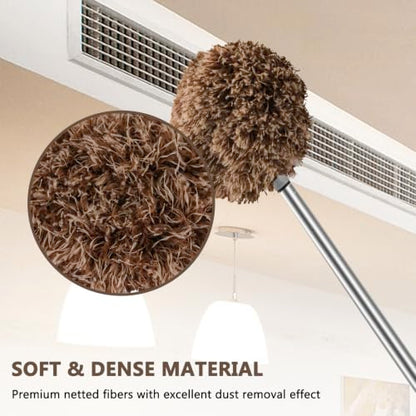 Ceiling Fan Cleaner Duster Reusable Microfiber Ceiling Fan Blade Cleaner Removable Duster with Extension Pole Adjusts 13 to 49.7 Inch for Cleaning Walls Furniture Door Window Top (Beige Brown) - color: Beige Brown