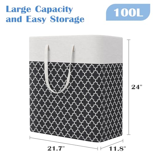 BlissTotes 3-Pack Laundry Basket, Collapsible Laundry Hamper, Black, 100L - color: Black, size: 100L