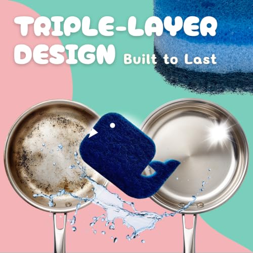 5 Pack Multipurpose Dual Sided Triple Layer Dish Sponges Kitchen (Whale) - style: Whale - 5ct