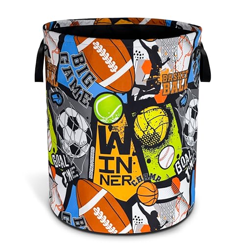 Ball Game Sports Laundry Basket Foldable Waterproof Hamper 18.9 x 16.5 Inch - color: Ball Game