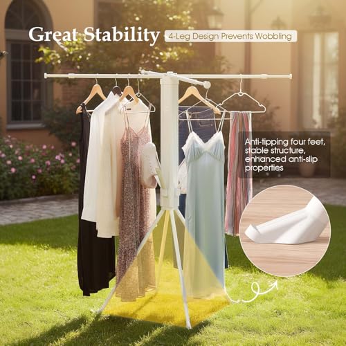 cjc Foldable Clothes Drying Rack, Extra Stable Heavy Duty Laundry Standing Dry Racks with 4 Retractable Drying Rods & 4 Shoe Racks, Space-Saving Collapsible for Indoor Outdoor White - color: White-4 Rods