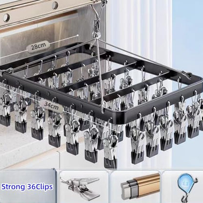 Pants Hanger Clothes Laundry Drying Rack with Clip Metal Black - color: Black