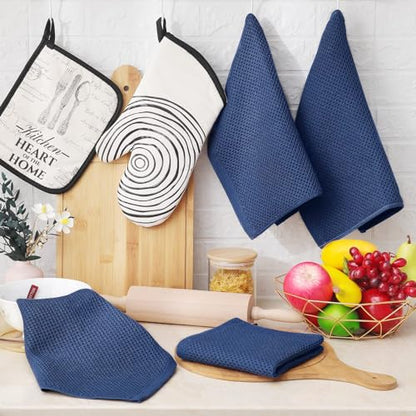 Homaxy 100% Cotton Waffle Weave Kitchen Dish Cloths 18-Pack, Navy Blue - color: Navy Blue, size: 12 X 12 - 18 Pack