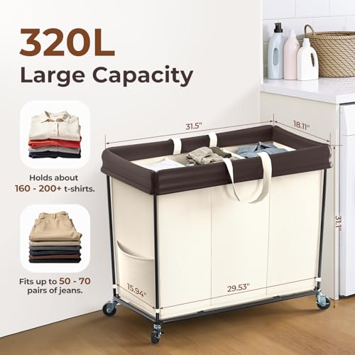 320L Laundry Hamper with Wheels, Large Rolling Laundry Basket with Wheels - color: Beige, size: 320L