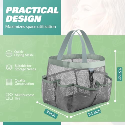 LOYEE Mesh Shower Caddy Portable for College Dorm Room Essentials with 8 Pockets, Shower Bag for Beach, Swimming, Gym, Travel, Bathroom(All gray) - color: All gray