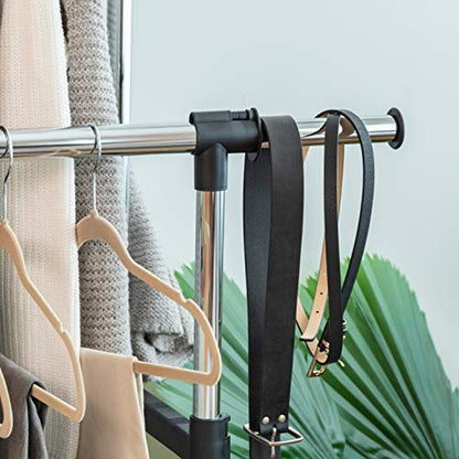 IRIS USA Portable Double-Rod Height Adjustable Clothes Rack with Extendable Bar and Lockable Wheels, Rolling Garment, Double Rod Wardrobe Rack, Easy Assemble, for Clothes, Belts, Shoes, and Bags - style: Double Extendable-Width Rods