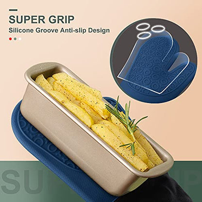 Silicone Oven Mitts - 14.6" Heat Resistant Oven Gloves for Baking, Cooking - color: Royal Blue & Black, size: 14.6in Oven Mitts