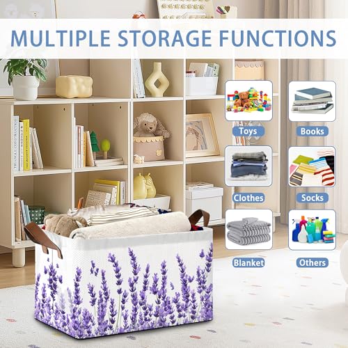 Lavender Storage Baskets,Foldable Organizer Bin with Handles for Home Living Room Bedroom Closet Box 17x11.5x10Inch - color: Lavender
