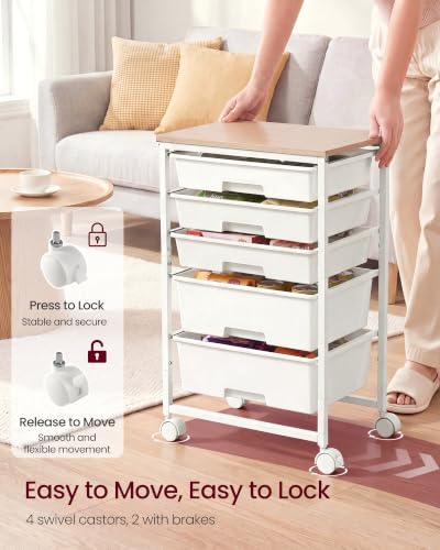 VASAGLE Rolling Cart with Drawers,5 Drawers Storage Cart, White - color: White, size: 5 Drawer