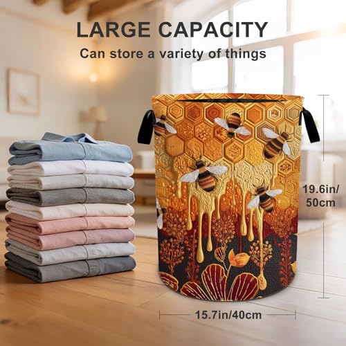 Bee Laundry Basket Waterproof Laundry Hamper Foldable Laundry Bag with Handles for Bedroom, Bathroom, Office, Clothes Storage - color: Bee