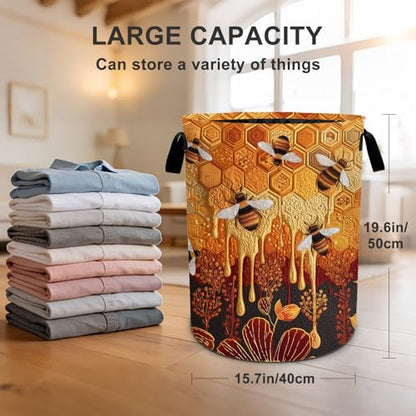 Bee Laundry Basket Waterproof Laundry Hamper Foldable Laundry Bag with Handles for Bedroom, Bathroom, Office, Clothes Storage - color: Bee