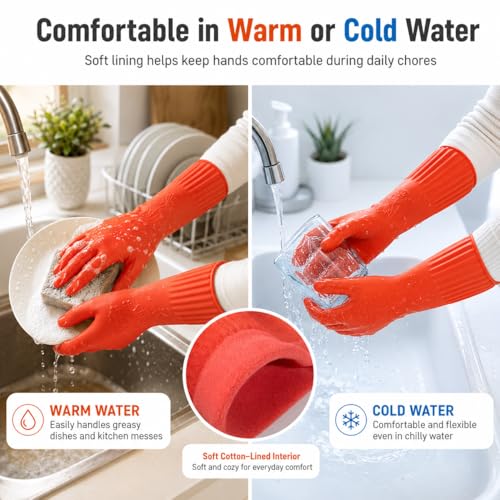 ThxToms 17" Rubber Dishwashing Gloves, Cotton Lined Kitchen Gloves, 2 Pairs - size: Large (Pack of 4)