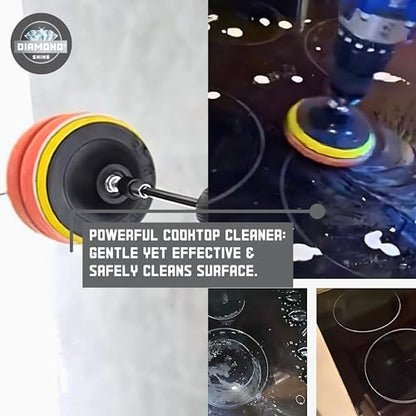Diamond Shine Ultimate Cooktop Cleaner Combo Pack, 7-Piece Kit – Diamond-Infused Cleaner, Drill Brush & Scrub Pads for Smooth Top, Ceramic, Electric, Gas & Induction Ranges