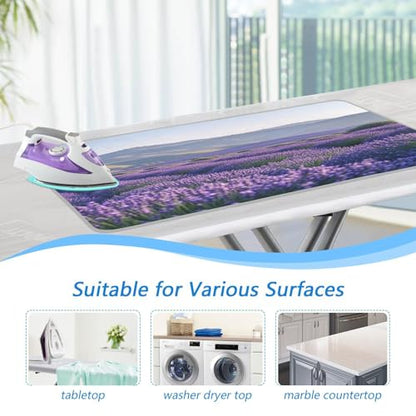 Lavender Field and Mountain Ironing Mat Thickened Ironing Blanket Travel Portable Double-Side Using Ironing Pad Travel Isolate Heat Pad Cover for Washer Dryer Table Top Countertop 27.6x47.2in - color: Lavender Field and Mountain