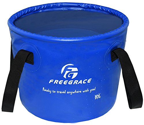 Freegrace Collapsible Water Bucket 10L Portable Camping Sink and Wash Basin - color: Navy Blue, size: 10L