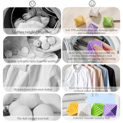 4 Pack Reusable Laundry Anti Static Balls，Cube Agitator Balls - color: Yellow, Purple, Green, White