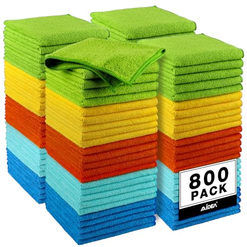 AIDEA Microfiber Cleaning Cloth-800PK, Microfiber Towels for Cars, 12×12" - color: Yellow Blue Green, size: 800PK