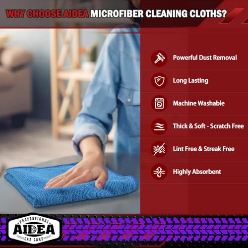 AIDEA Microfiber Cleaning Cloth 10PK, Microfiber Towels for Cars 12"×12" - color: Yellow Blue Green, size: 10PK