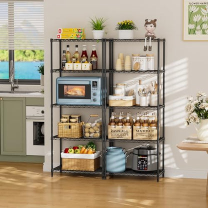 SINGAYE 5 Metal Shelves Wire Shelving Storage Shelf Adjustable Unit Pantry - color: Black, size: 5 Tier 12"Dx22"Wx59"H