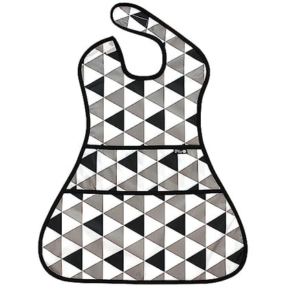 Plie Full Coverage Waterproof Feeding Bib for Toddlers – Extra Long Apron Bib for Mealtime, Self-Feeding, High Chairn - color: Black Triangle