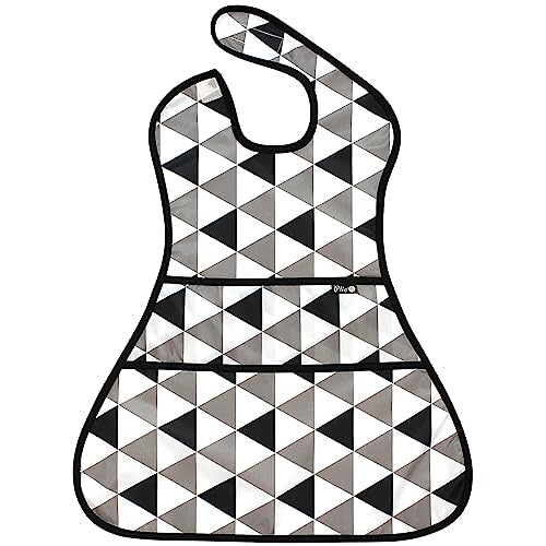 Plie Full Coverage Waterproof Feeding Bib for Toddlers – Extra Long Apron Bib for Mealtime, Self-Feeding, High Chairn - color: Black Triangle