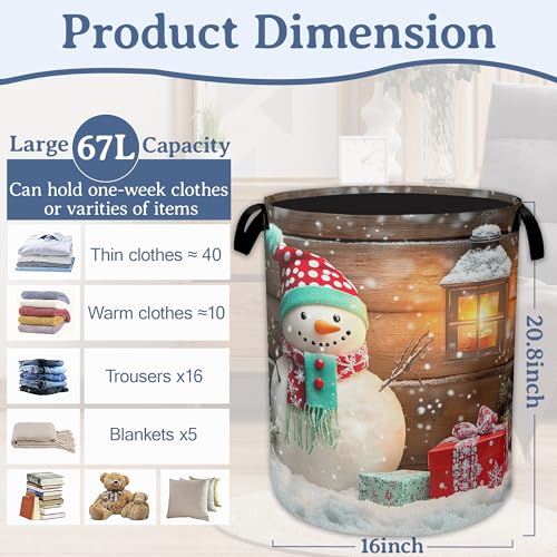 Christmas Laundry Basket,Oxford Cloth Snowman Laundry Hamper With Handle Foldable Portable Clothes Storage Basket for Laundry Room/Bedroom/Bathroom 20.8"x16" - color: Christmas Snowman