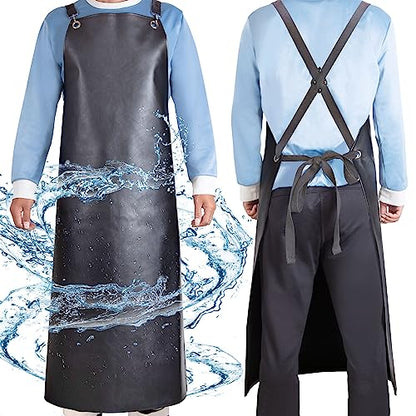 SHEOMERN Waterproof Rubber Apron, 48" XL Anti-Tear Heavy Duty Vinyl Adjustable Thicker Cross Back for Restaurant Dishwashing, Butcher, Lab Work, Dog Grooming - Black - color: Black-xl