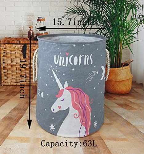 Round Laundry Basket Storage Bins Nursery Hamper Gift Baskets for Home,Office,Home Decor - color: Unicorn