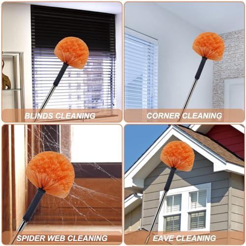Tonmp Orange Twist-On Cobweb Duster Head Brush, Fits Standard 3/4 inch Threaded Poles, Attachment Brush, Spider Web Duster Brush for Outdoor & Indoor Cleaning - 1 Pack