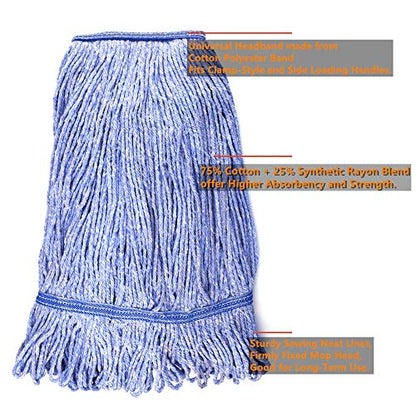 String Mop Heads Replacement Heavy Duty Commercial Grade Blue Cotton Looped End Wet Industrial Cleaning Mop Head Refills (4, Medium) - color: 4 Pieces Pack, size: Medium (Pack of 4)