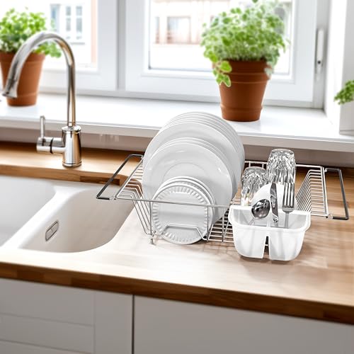 Simple Houseware Large Stainless Over Sink Counter Top Dish Drainer Rack - color: Chrome, size: Large