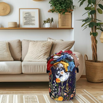 Moon Flowers Laundry Basket Oxford Cloth Hamper18.9"x16.5" - color: Full Moon Floral and Butterfly