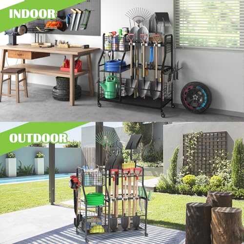 keomaisyto Garden Tool Holder Organizer with Heavy Duty Wheels for Garage - size: 36.2W*16.5"D*37"H-with Wheels