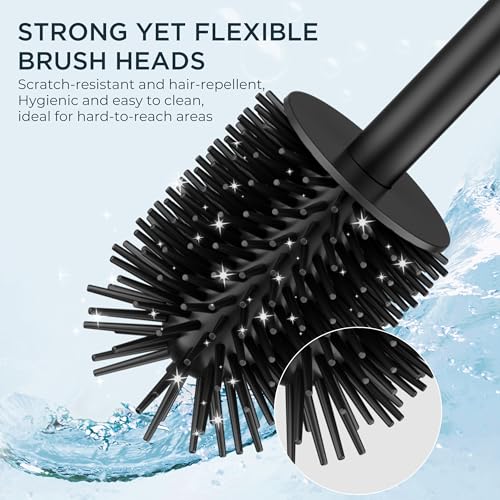 FORIOUS Toilet Bowl Brush and Holder Set, 304 Stainless Steel Handle Black - color: Matte Black, size: Tall